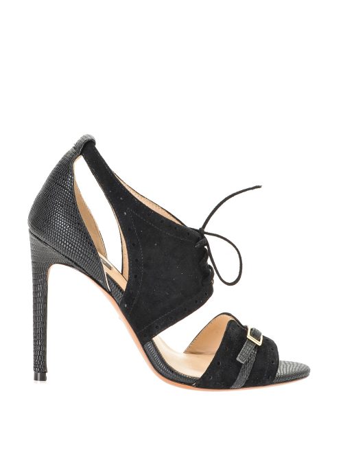 PINKO SANDALS IN SUEDE AND LIZARD-PRINT LEATHER - BLACK