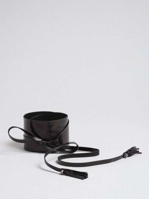 Twinset Wide leather belt with strings and tassels