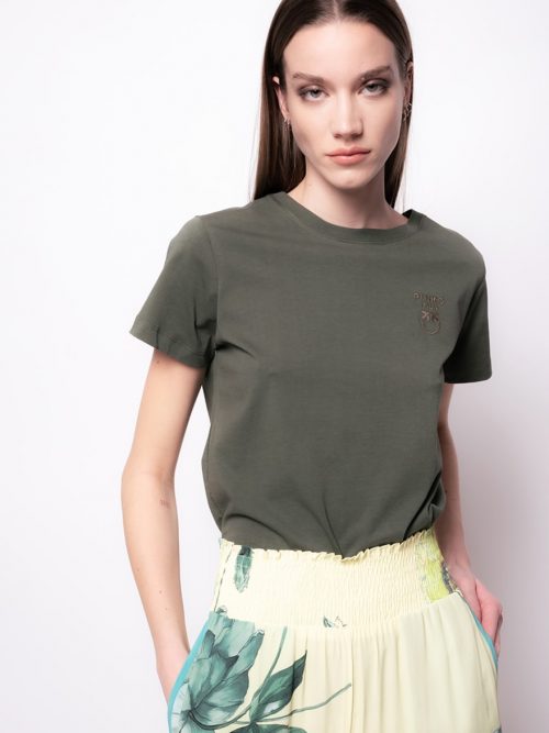 PINKO T-SHIRT WITH MINI LOVE BIRDS EMBROIDERY