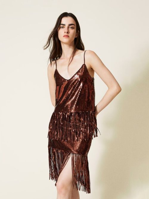 Twinset Full sequin top with fringes
