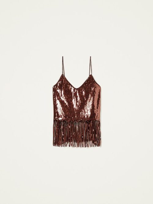 Twinset Full sequin top with fringes