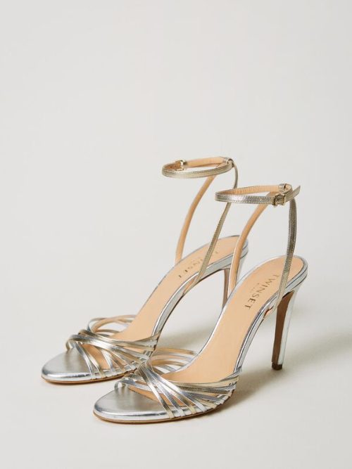 Twinset Laminated leather cage sandals