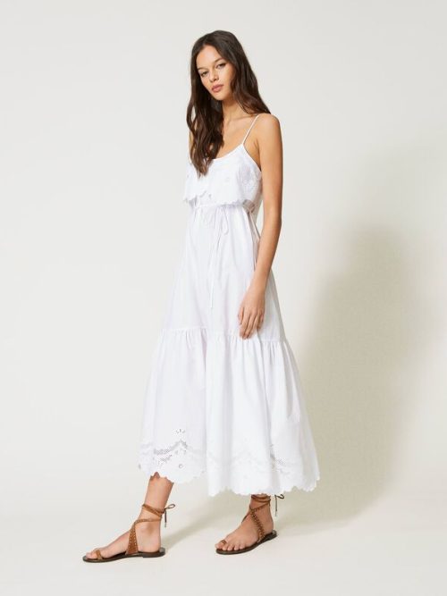 Twinset Poplin long dress with broderie anglaise