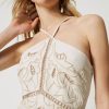 Twinset Short linen and lurex dress with embroidery