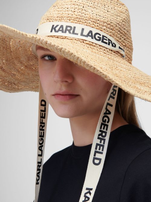 KARL LAGERFELD K/ESSENTIAL LOGO RAFFIA SUN HAT