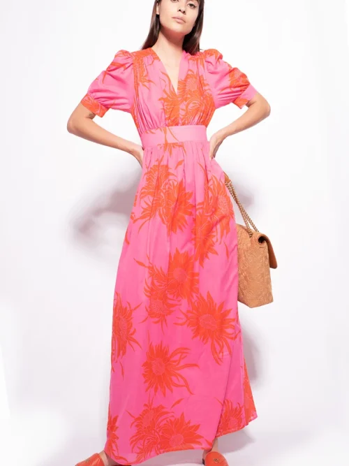Pinko long dress with large printed flowers