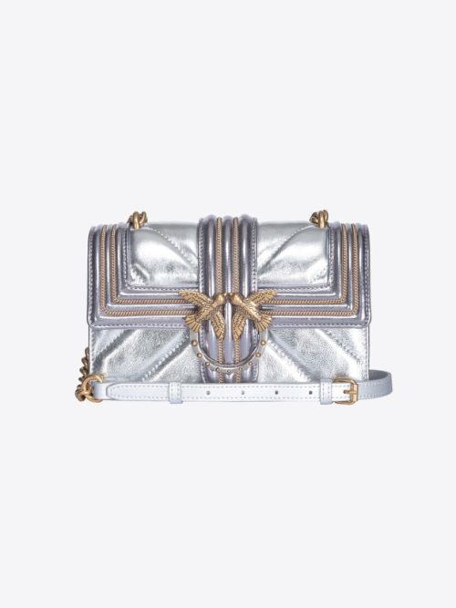 PINKO LAMINATED MINI LOVE BAG ONE WITH CHAIN EMBROIDERY