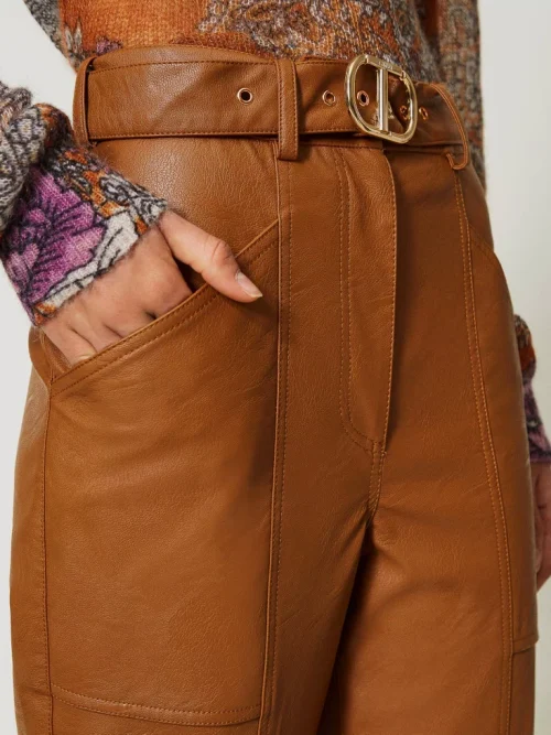 Twinset Leather-like trousers with buckle