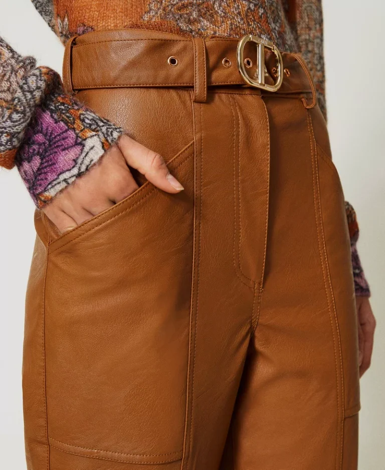 Twinset Leather-like trousers with buckle