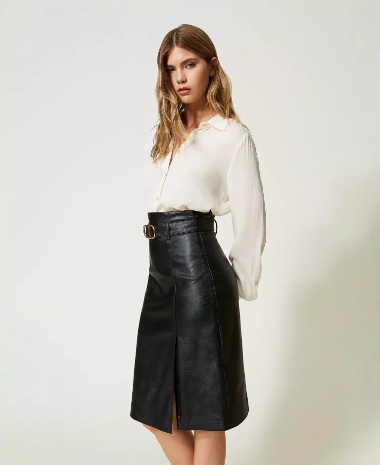 Twinset Leather-like midi skirt