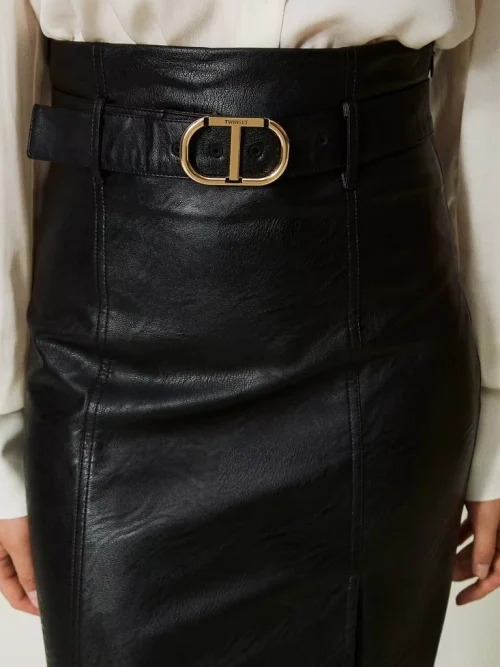 Twinset Leather-like midi skirt