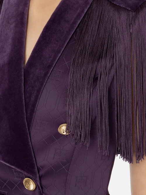 Elisabetta Franchi Coat dress in satin fabric with fringes