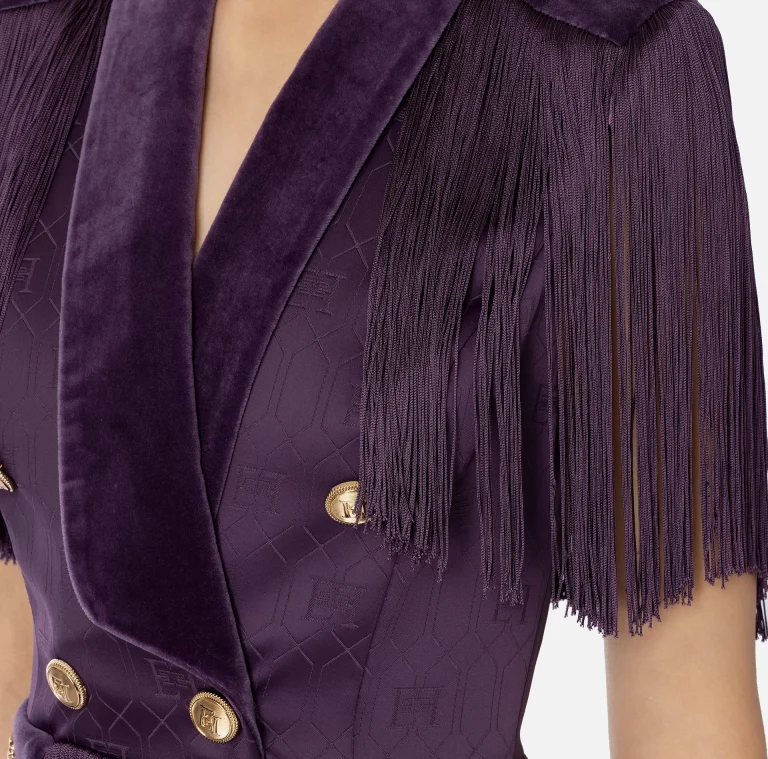 Elisabetta Franchi Coat dress in satin fabric with fringes
