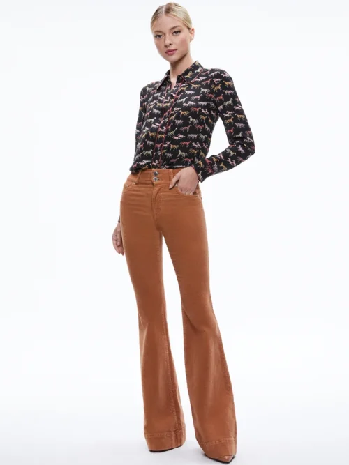 ALICE+OLIVIA WILLA PLACKET TOP WITH PIPING