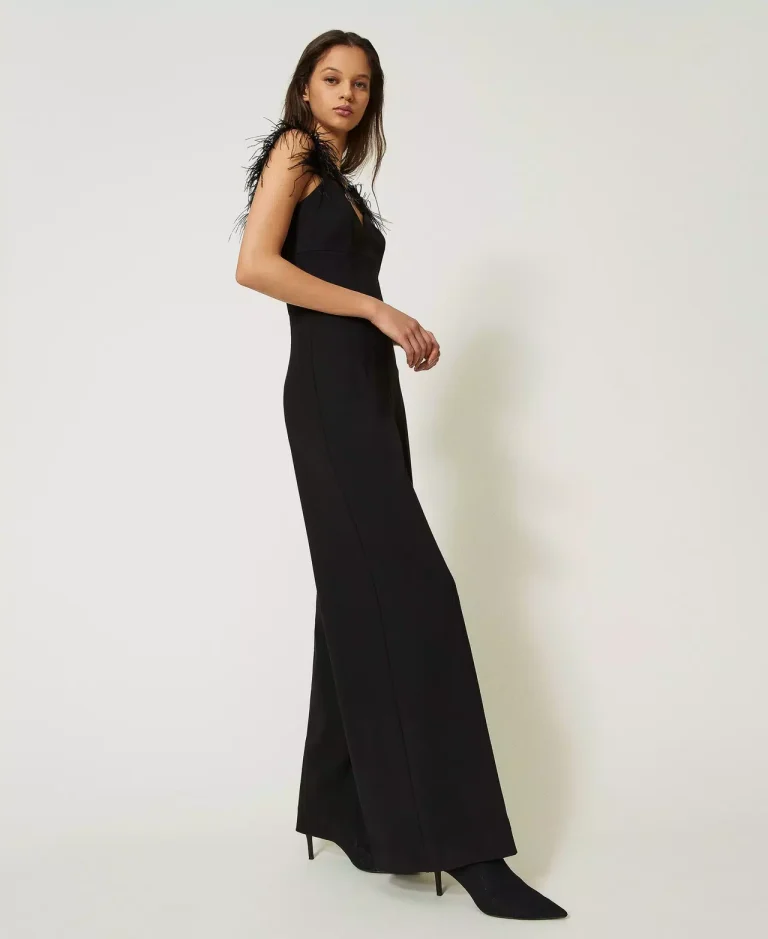 Twinset Long jumpsuit with feathers