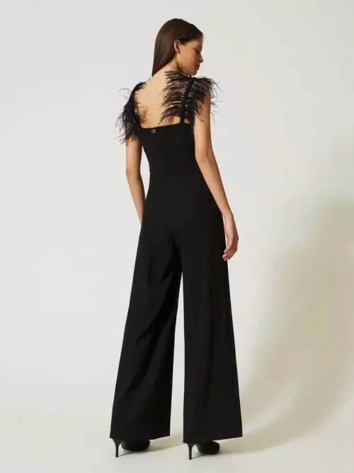 Twinset Long jumpsuit with feathers