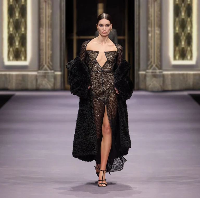 Elisabetta Franchi Red Carpet sequins dress with geometric neckline