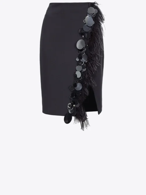 PINKO SKIRT WITH FEATHERS AND SEQUINS