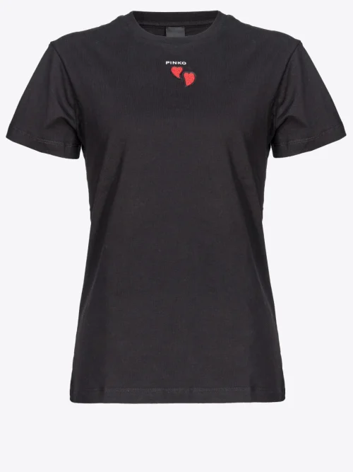 PINKO T-SHIRT WITH HEART EMBROIDERY
