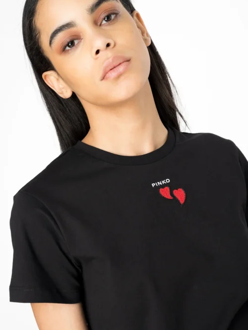 PINKO T-SHIRT WITH HEART EMBROIDERY