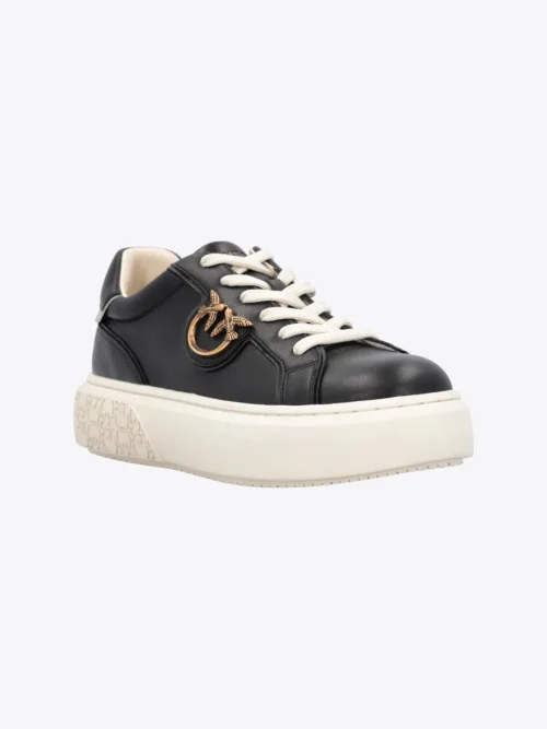 PINKO LEATHER SNEAKERS WITH LOVE BIRDS PLAQUE