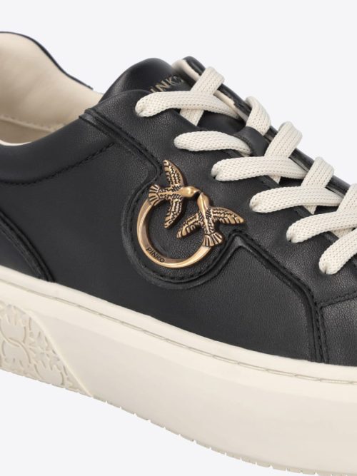 PINKO LEATHER SNEAKERS WITH LOVE BIRDS PLAQUE