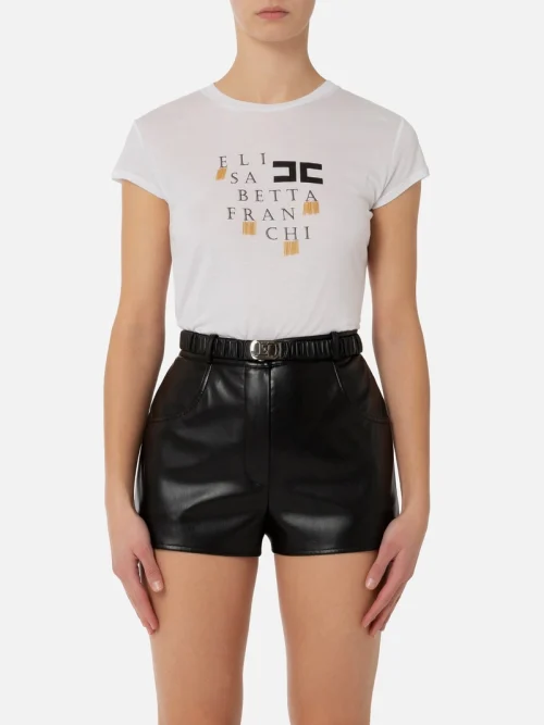Elisabetta Franchi Jersey t-shirt with logo and fringes