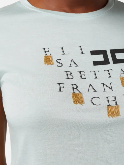 Elisabetta Franchi Jersey t-shirt with logo and fringes