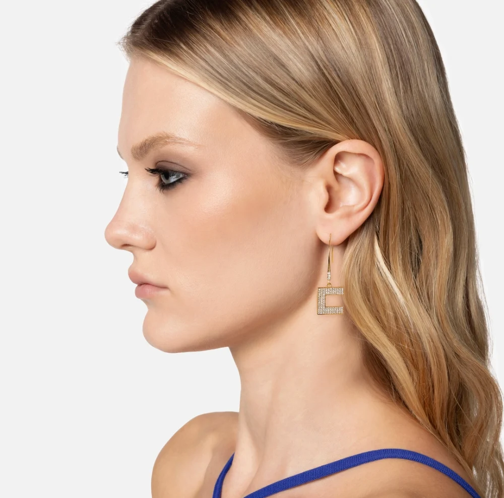 Elisabetta Franchi Earrings with logo and rhinestones