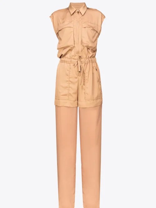 PINKO UTILITY-STYLE SATIN JUMPSUIT WITH GEORGETTE