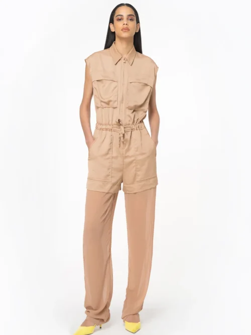 PINKO UTILITY-STYLE SATIN JUMPSUIT WITH GEORGETTE