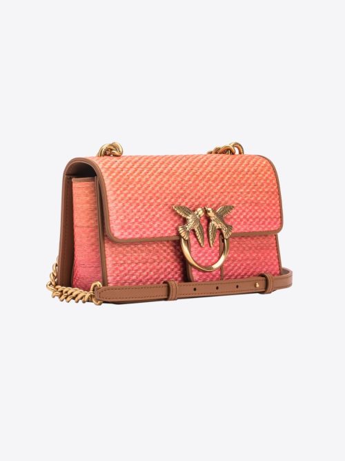 Pinko mini love bag light in raffia and leather