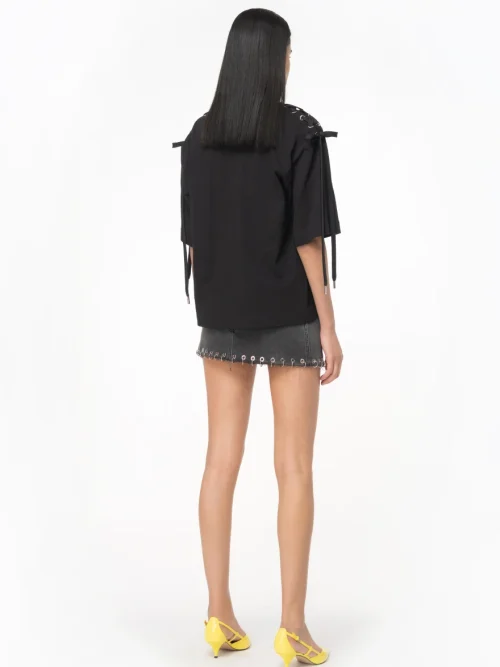 PINKO T-SHIRT WITH CRISS-CROSSING SHOULDER LACING