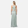 Elisabetta Franchi pleated red carpet dress in lurex jersey with embroidery