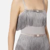Elisabetta Franchi mini-dress in crêpe fabric with fringes and bow
