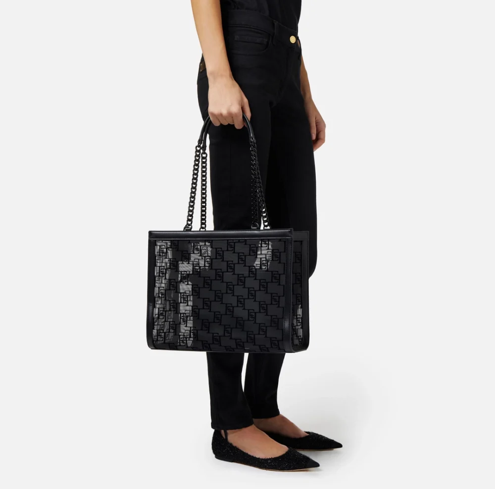 Elisabetta Franchi large shopper bag in flocked mesh