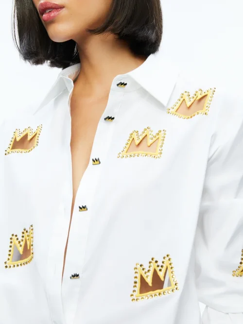 ALICE+OLIVIA A+O X BASQUIAT FINELY EMBELLISHED BUTTON DOWN