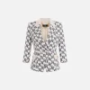 Elisabetta Franchi Double-breasted crêpe jacket with logo print and plaque