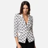 Elisabetta Franchi Double-breasted crêpe jacket with logo print and plaque