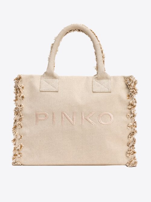 Pinko beach shopper in salt and pepper recycled canvas