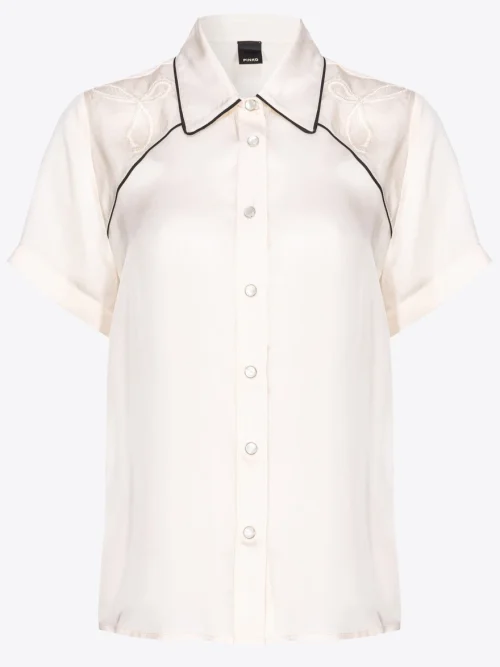 Pinko embroidered satin short-sleeved shirt