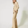 Twinset linen twill trousers with slits