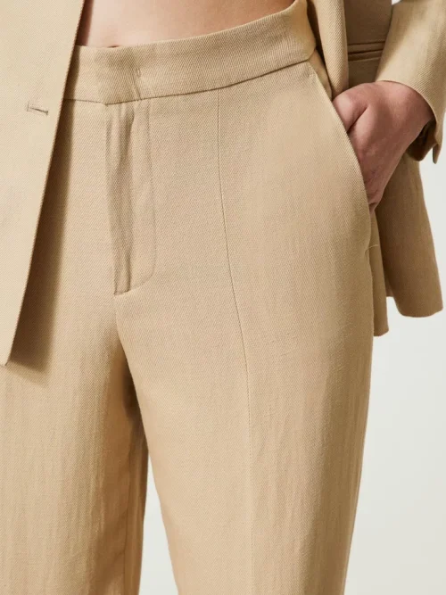 Twinset linen twill trousers with slits