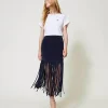 Twinset short fitted knit skirt with fringes