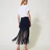 Twinset short fitted knit skirt with fringes