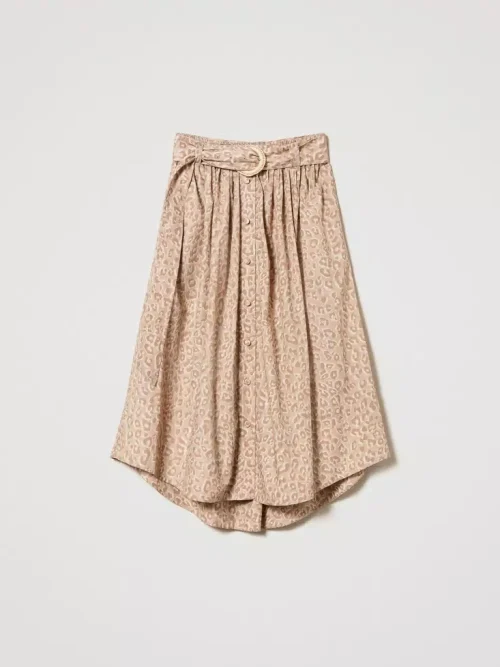 Twinset midi poplin skirt with animal print