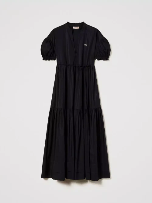 Twinset long poplin dress with Oval T