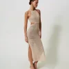 Twinset long linen blend mesh dress