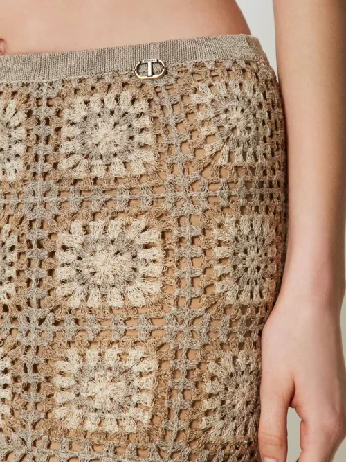 Twinset Midi multicolour lurex crochet skirt