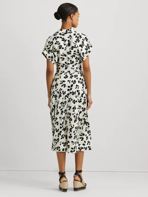Ralph Lauren leaf-print belted crepe dress
